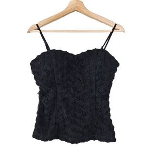 Takara Black Raised Textured Rose Applique Dark Academia Goth Coven Tank Top L